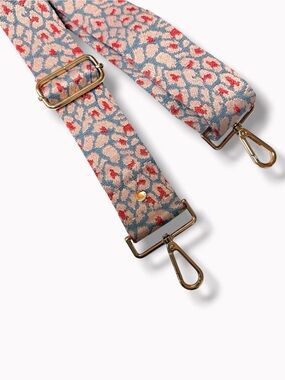 Pom Pom London Adjustable Floral Bag Strap Blue Pink Red Gold Hardware